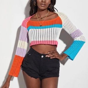 Crochet crop top sweater color block